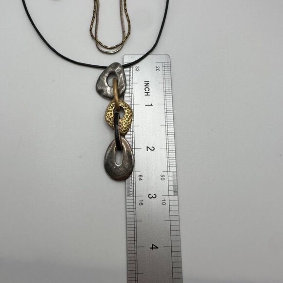 Chico's Necklace Jewlery Statement 20" Adjustable Silver Gold Tone Y Drop Cord - Picture 9 of 9